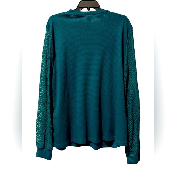 Blooming Jelly Women's Waffle Knit Top Dark Cyan Lace Sleeve New with Tag - Picture 2 of 3